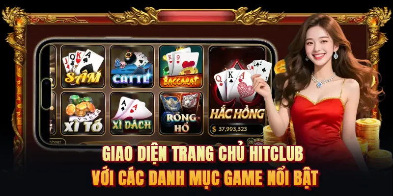Giao diện trang chủ HITCLUB với các danh mục game nổi bật